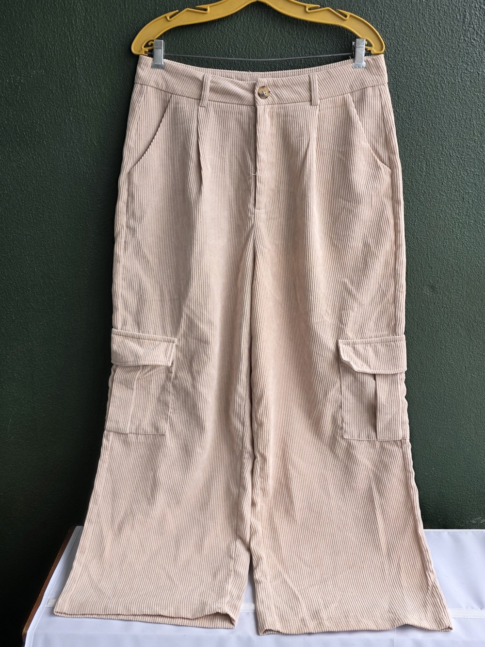 SHEIN Wide-Leg Corduroy Cargo Pants - Blush Pink Beige - Picture 2 of 11